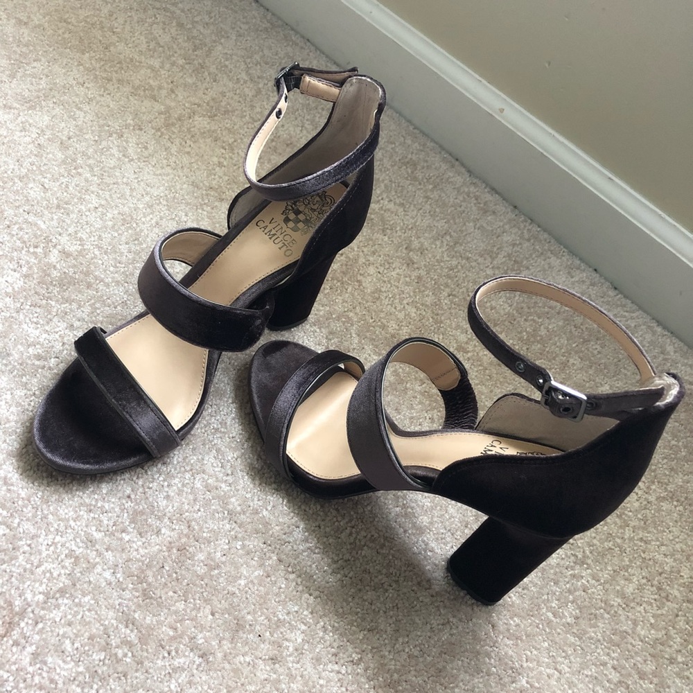 Vince Camuto Warm Gray Velvet Chunky Heels